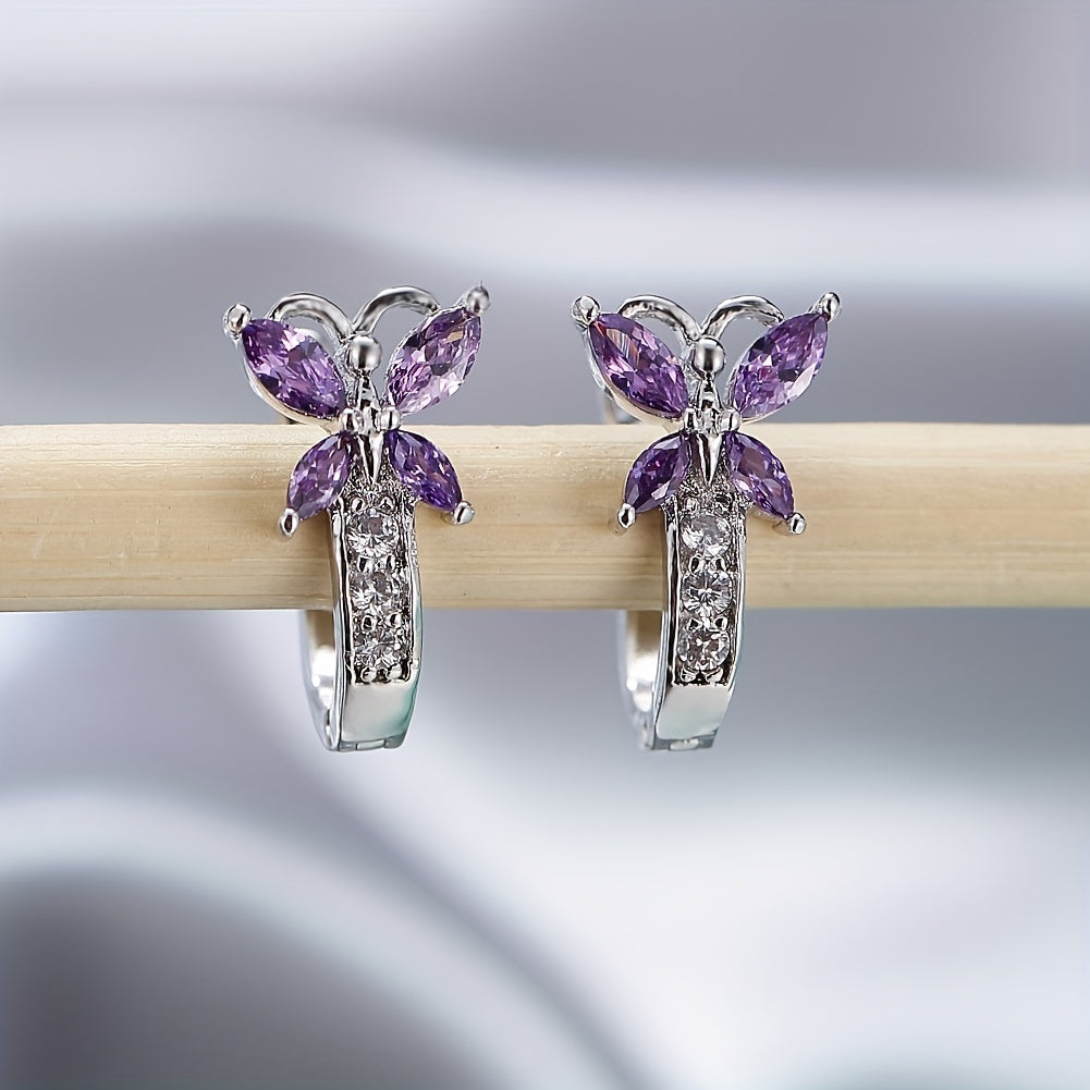 Colorful Butterfly Zirconia Hoop Earrings