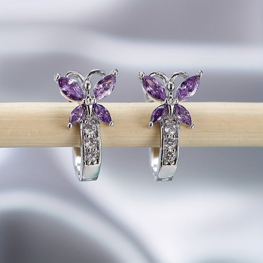Colorful Butterfly Zirconia Hoop Earrings