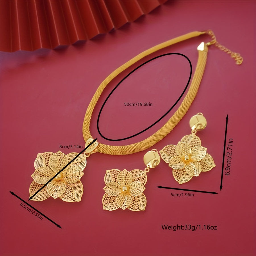 Luxury Flower Pendant Necklace & Earrings Set