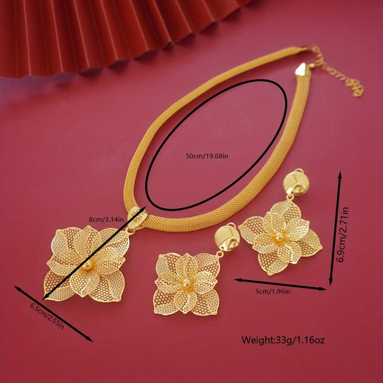 Luxury Flower Pendant Necklace & Earrings Set