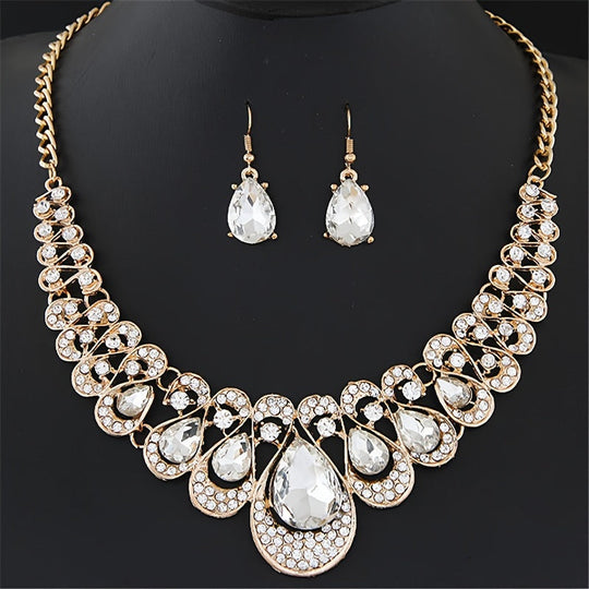 Luxurious Gemstone Collar Necklace & Earrings Set
