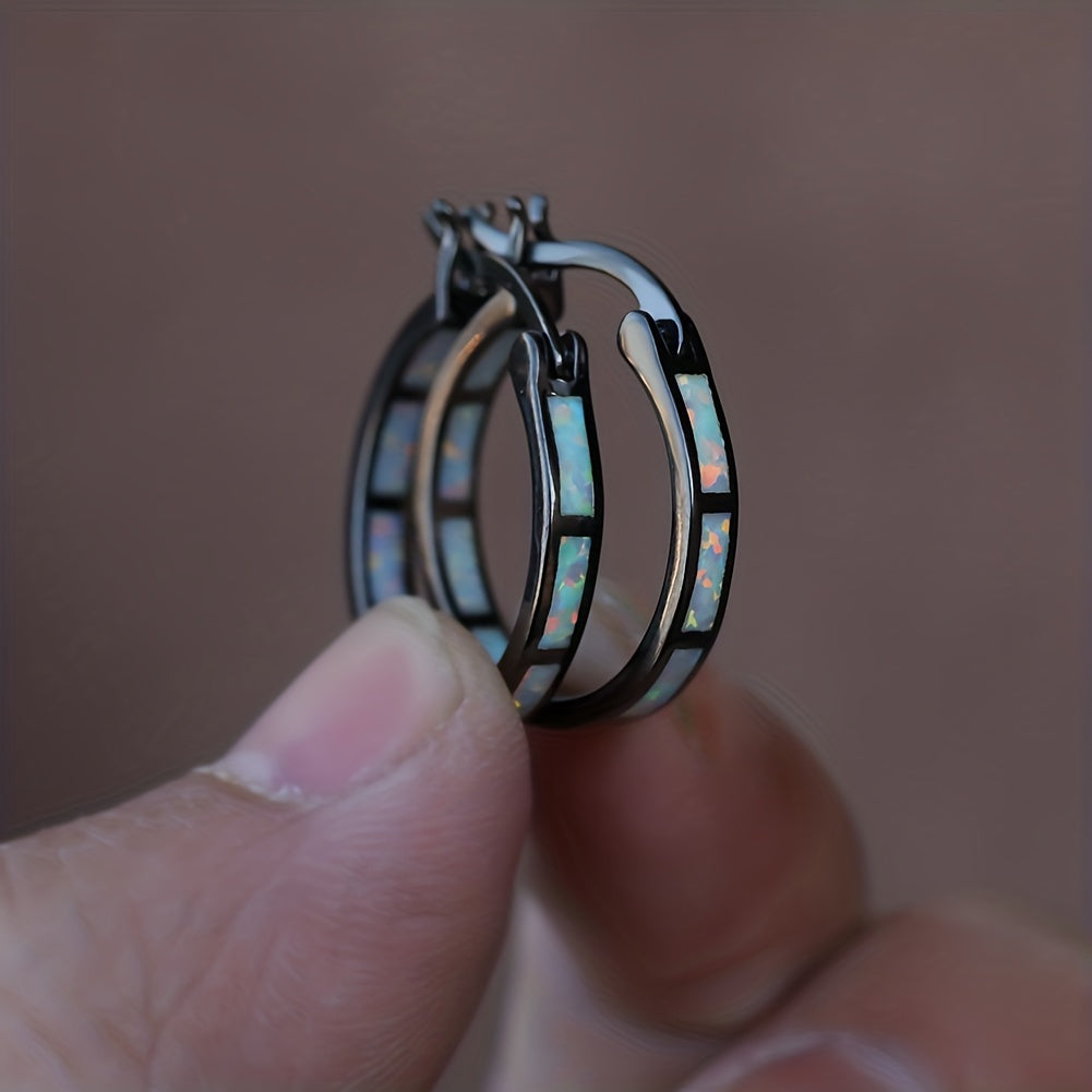 Vintage Boho Opal Hoop Earrings