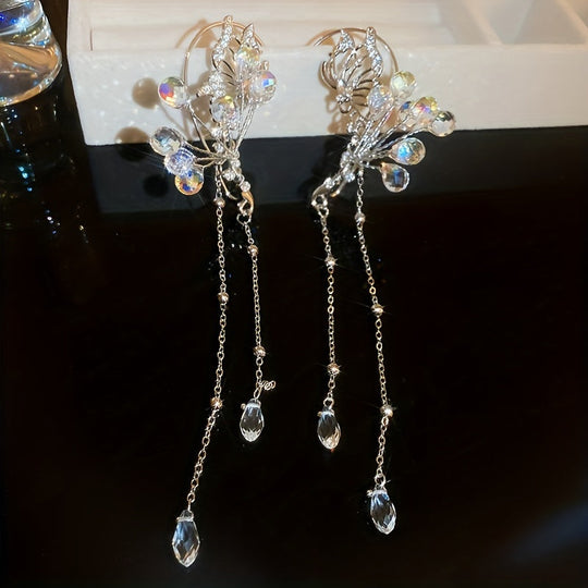 Elegant Crystal Flower & Tassel Ear Wrap