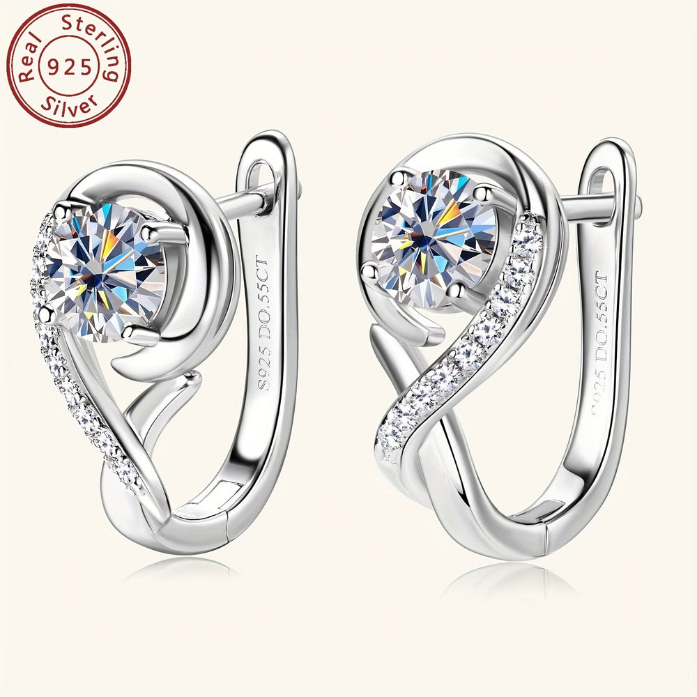 Elegant Moissanite Silver Rose Flower Hoop Earrings
