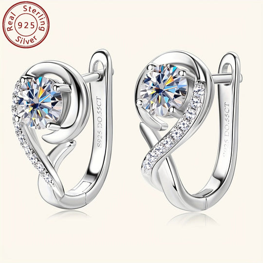 Elegant Moissanite Silver Rose Flower Hoop Earrings