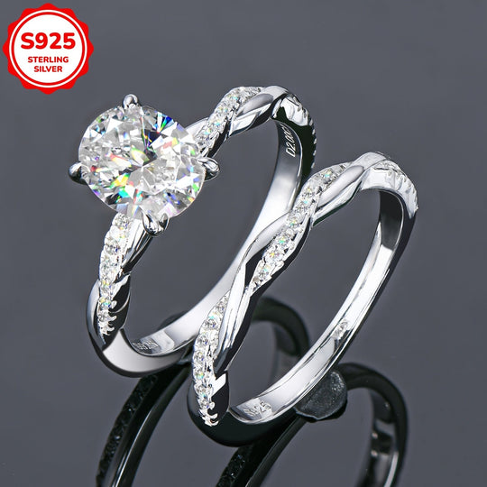 Oval Cut Moissanite Twisted Band Ring Set