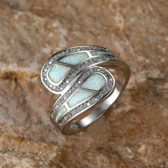 Boho Vintage White Opal Stone Ring