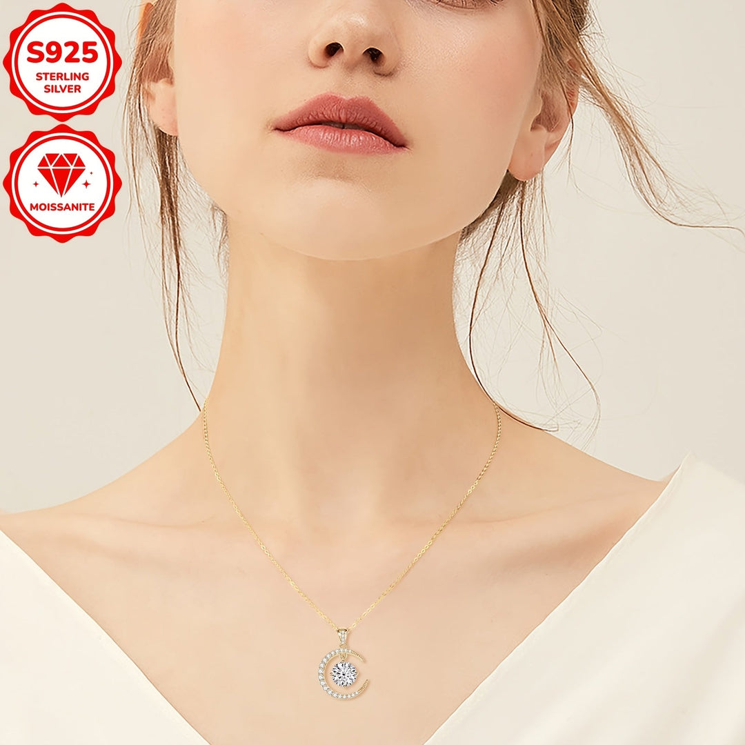 Round Moissanite Moon Sun Pendant Necklace