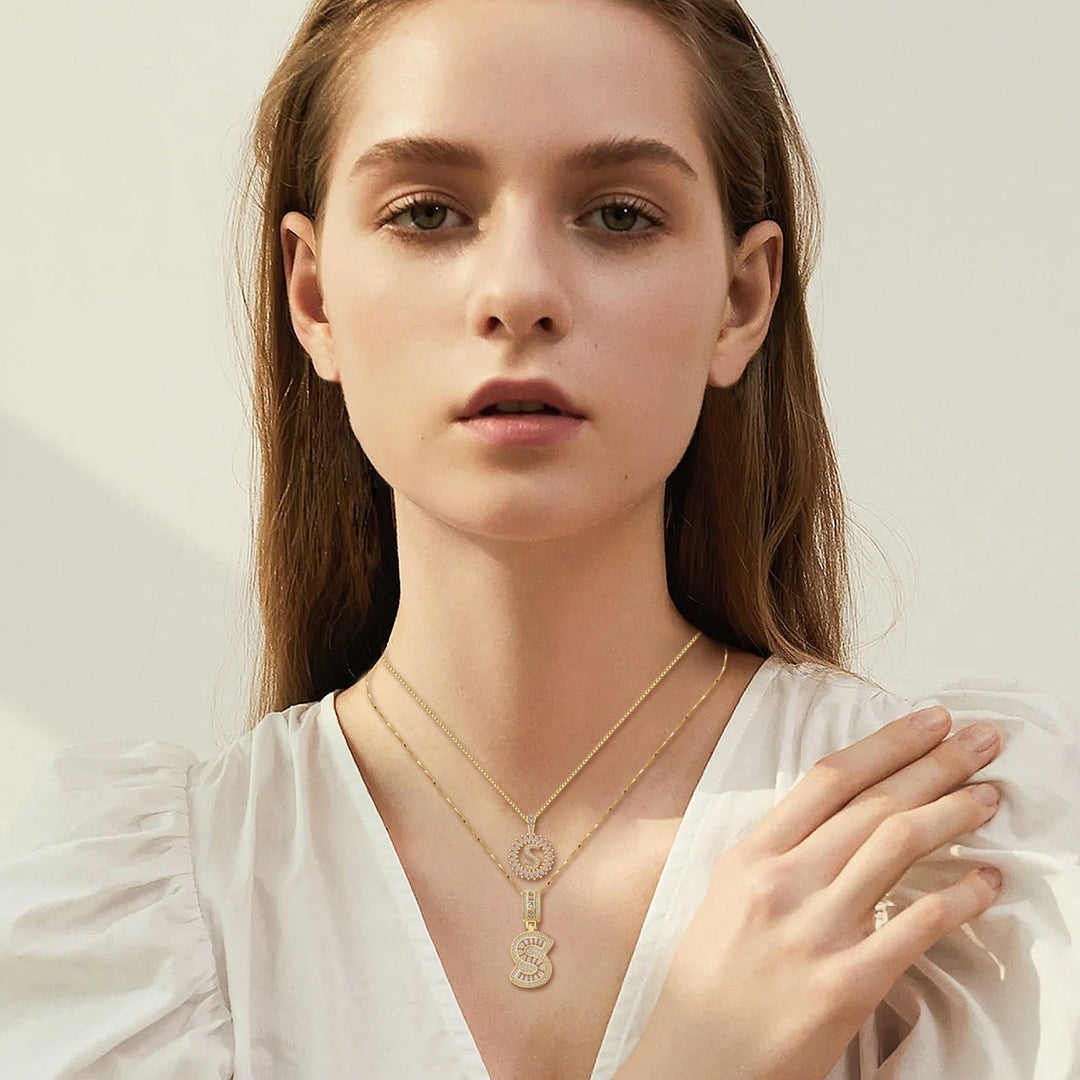 Pave letter initial necklace set