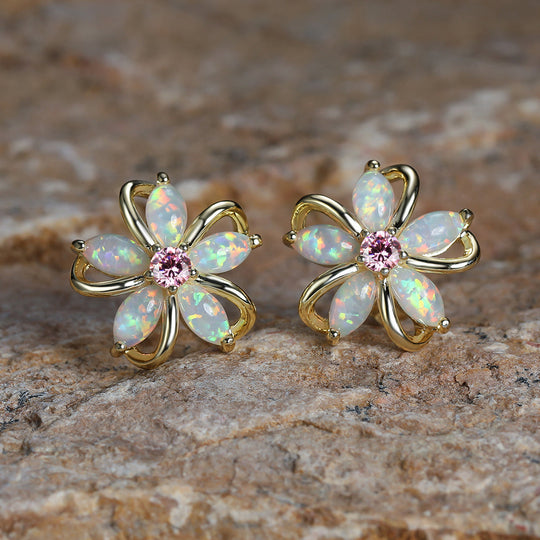 Opal Flower Stud Earrings
