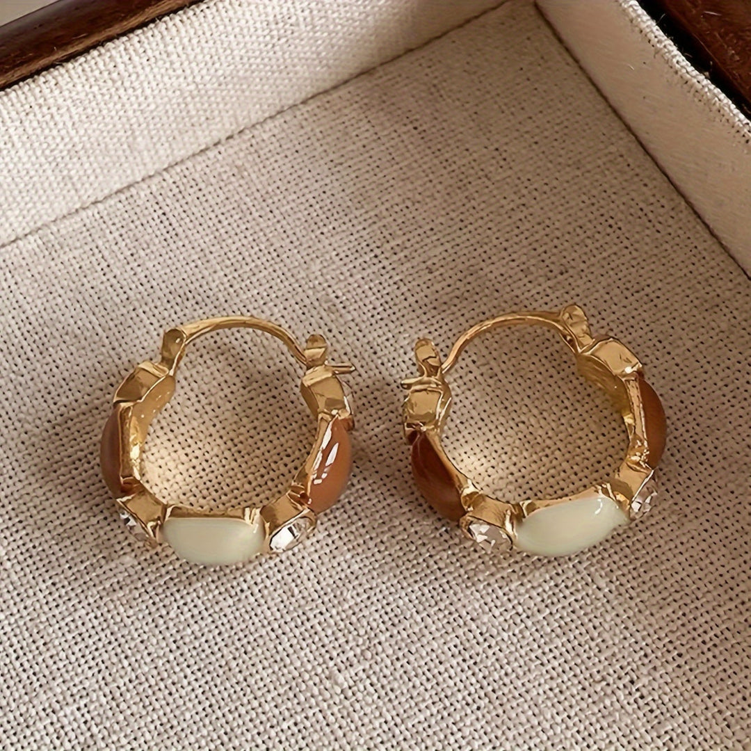 Geometric Rhinestone Inlay Hoop Earrings