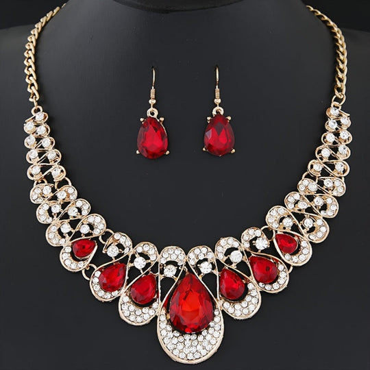 Luxurious Gemstone Collar Necklace & Earrings Set