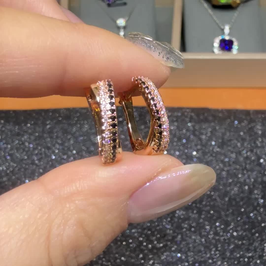 Elegant Black & White Zirconia Hoop Earrings