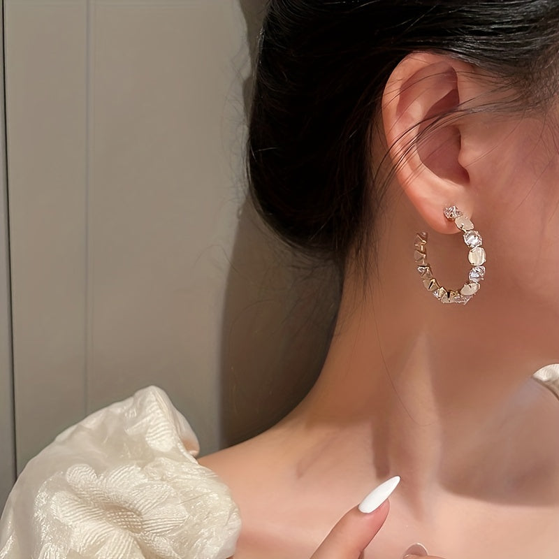 Shiny Rhinestone Decor Hoop Earrings