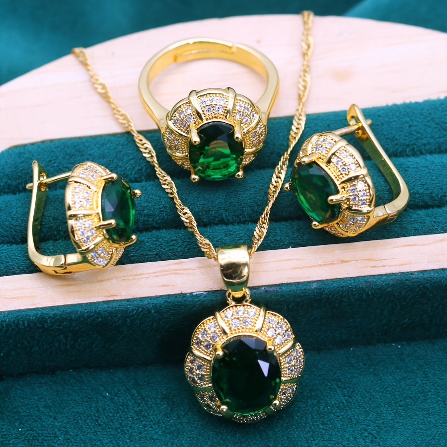 Vintage Luxury Multi-Color Cubic Zirconia Jewelry Set