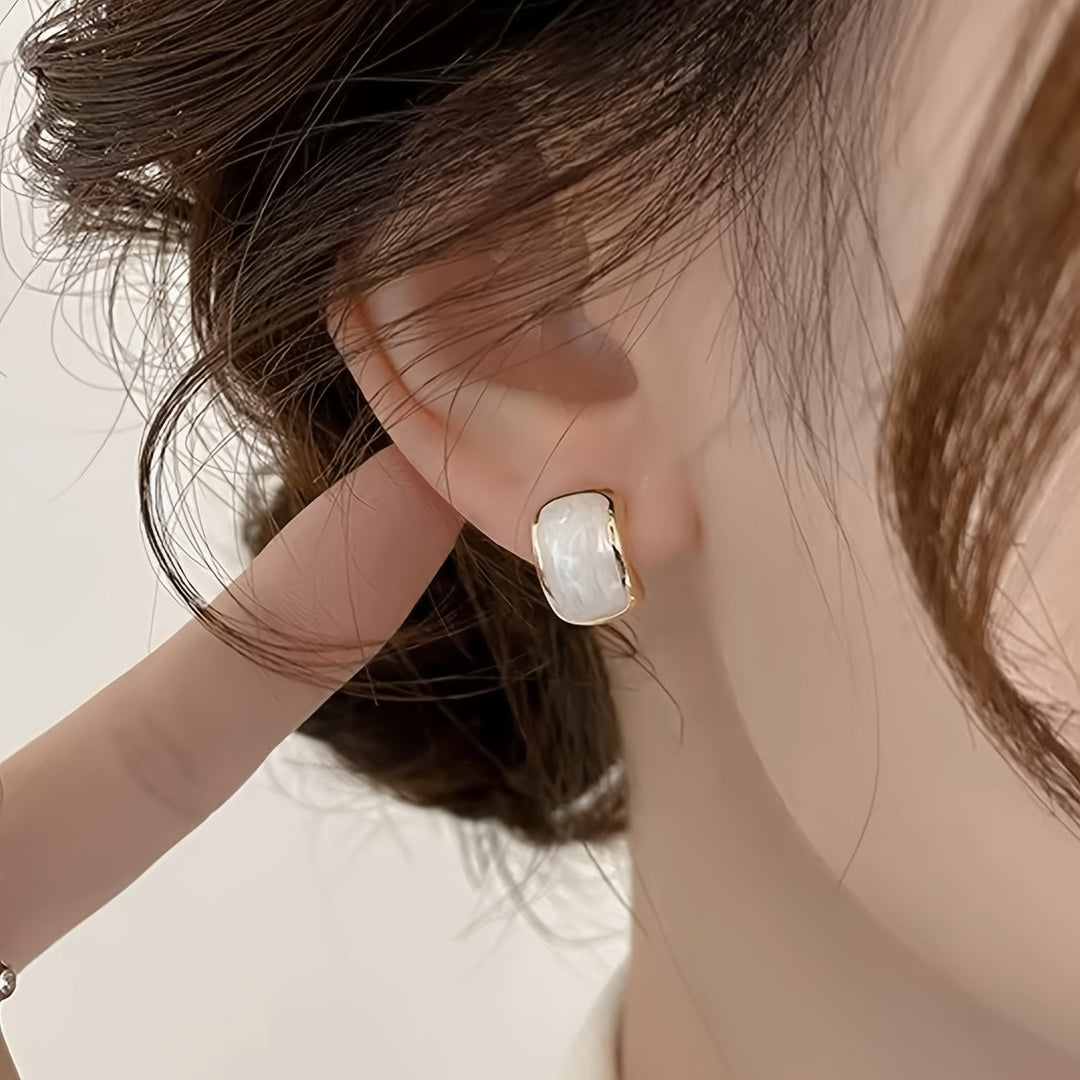 White Square French Style Earrings