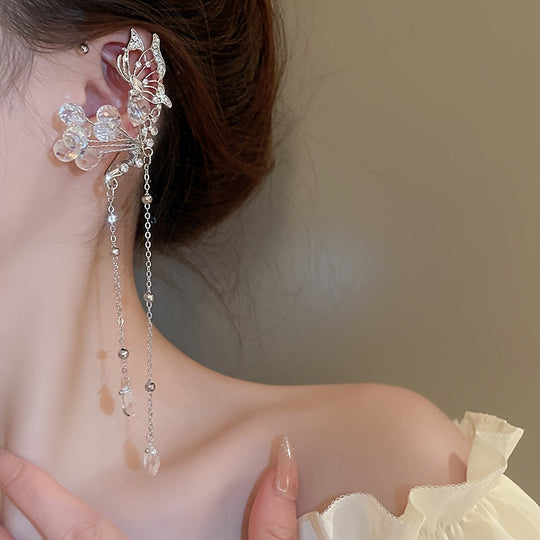 Elegant Crystal Flower & Tassel Ear Wrap
