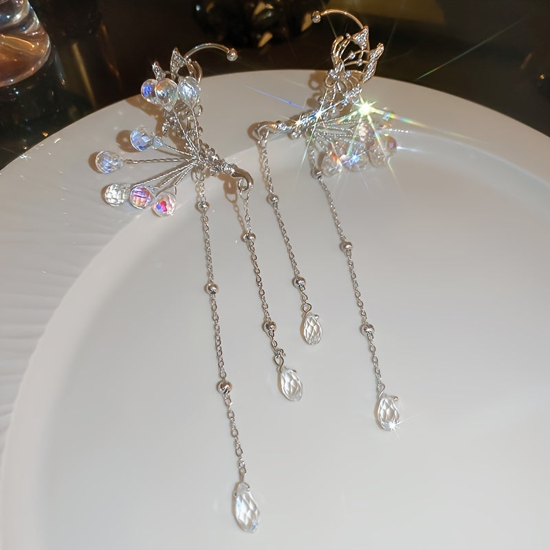 Elegant Crystal Flower & Tassel Ear Wrap