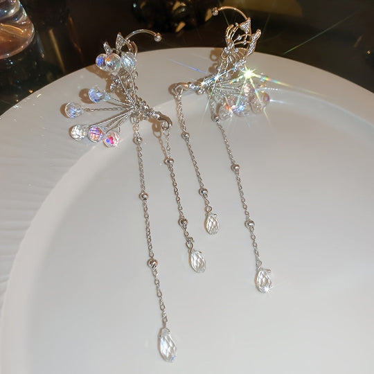Elegant Crystal Flower & Tassel Ear Wrap