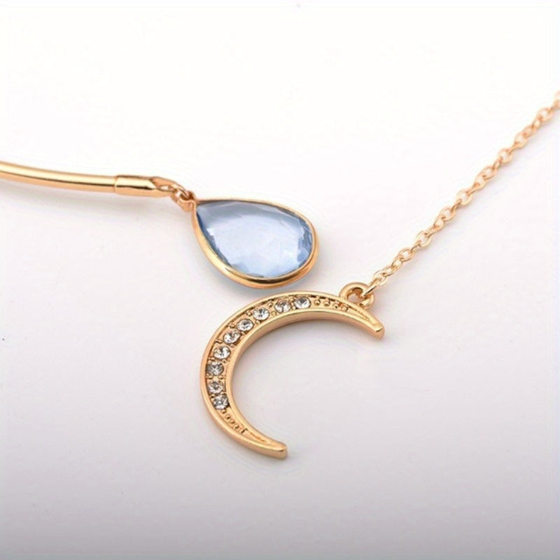 Water Droplet & Moon Pendant Necklace