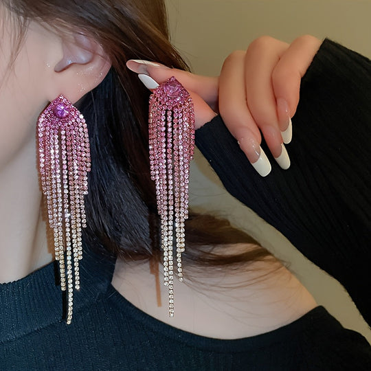Glittering Rhinestone Tassel Earrings