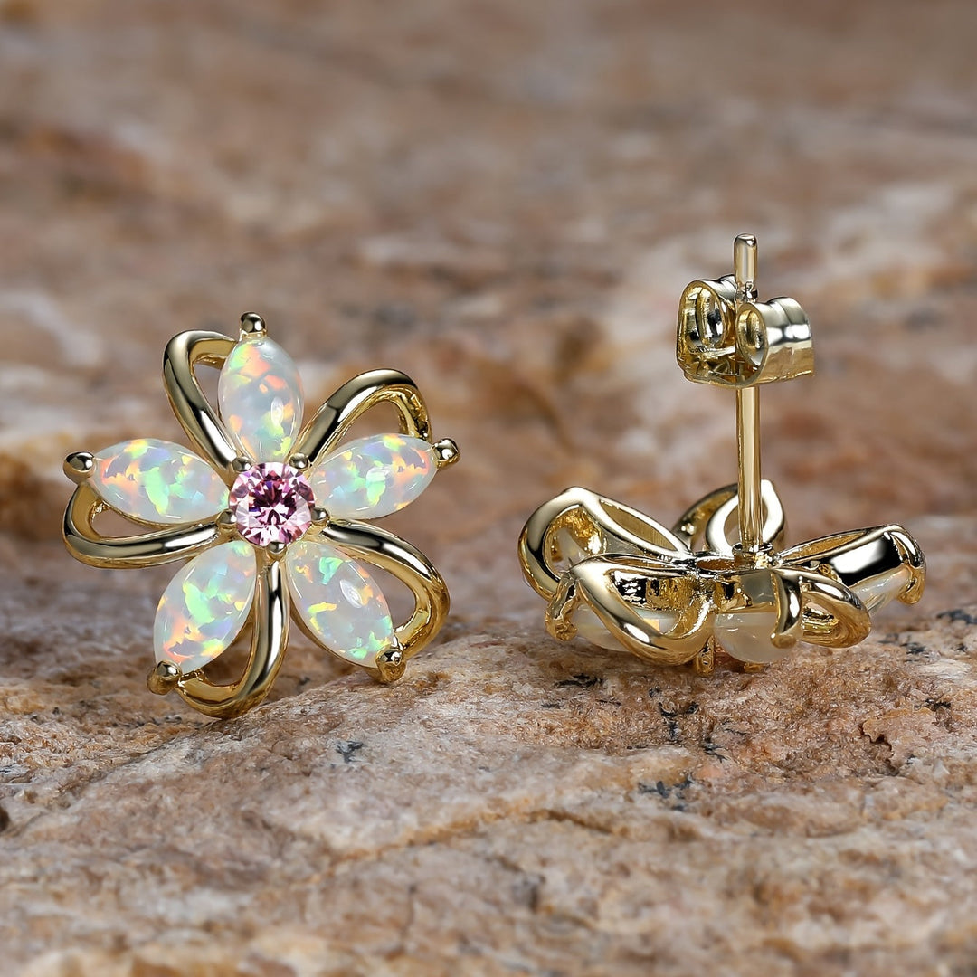 Opal Flower Stud Earrings