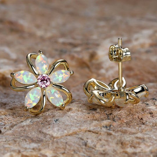 Opal Flower Stud Earrings