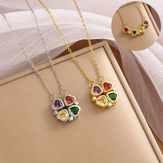 Versatile Heart-shaped Colorful Zirconia Necklace