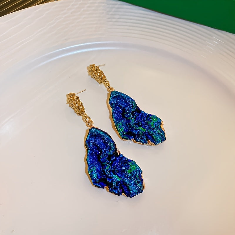 Irregular Blue Wrinkle Texture Drop Earrings