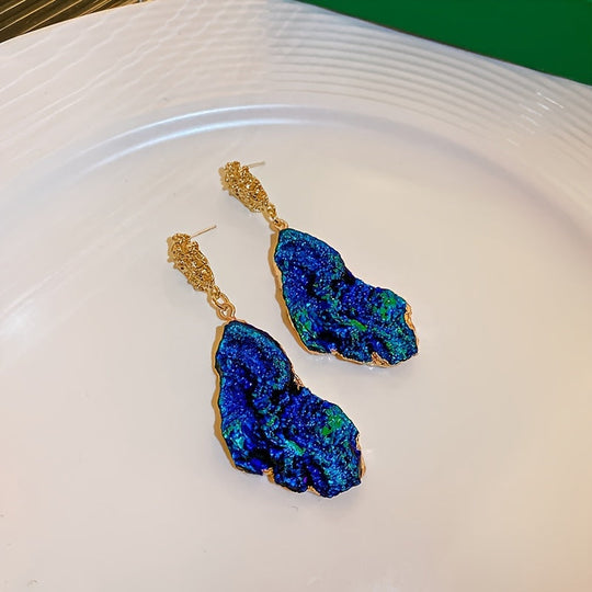 Irregular Blue Wrinkle Texture Drop Earrings
