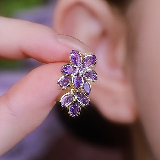 Elegant Golden Flower Rhinestone Earrings