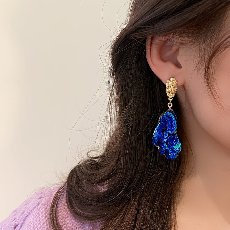 Irregular Blue Wrinkle Texture Drop Earrings