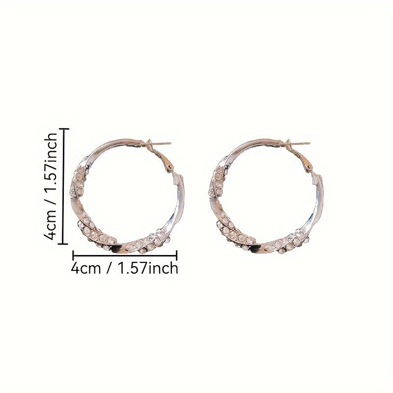 Sparkling Rhinestones Pleated Hoop Earrings