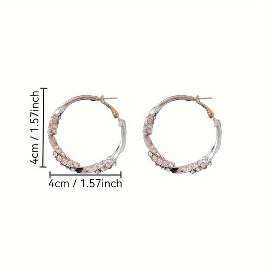 Sparkling Rhinestones Pleated Hoop Earrings