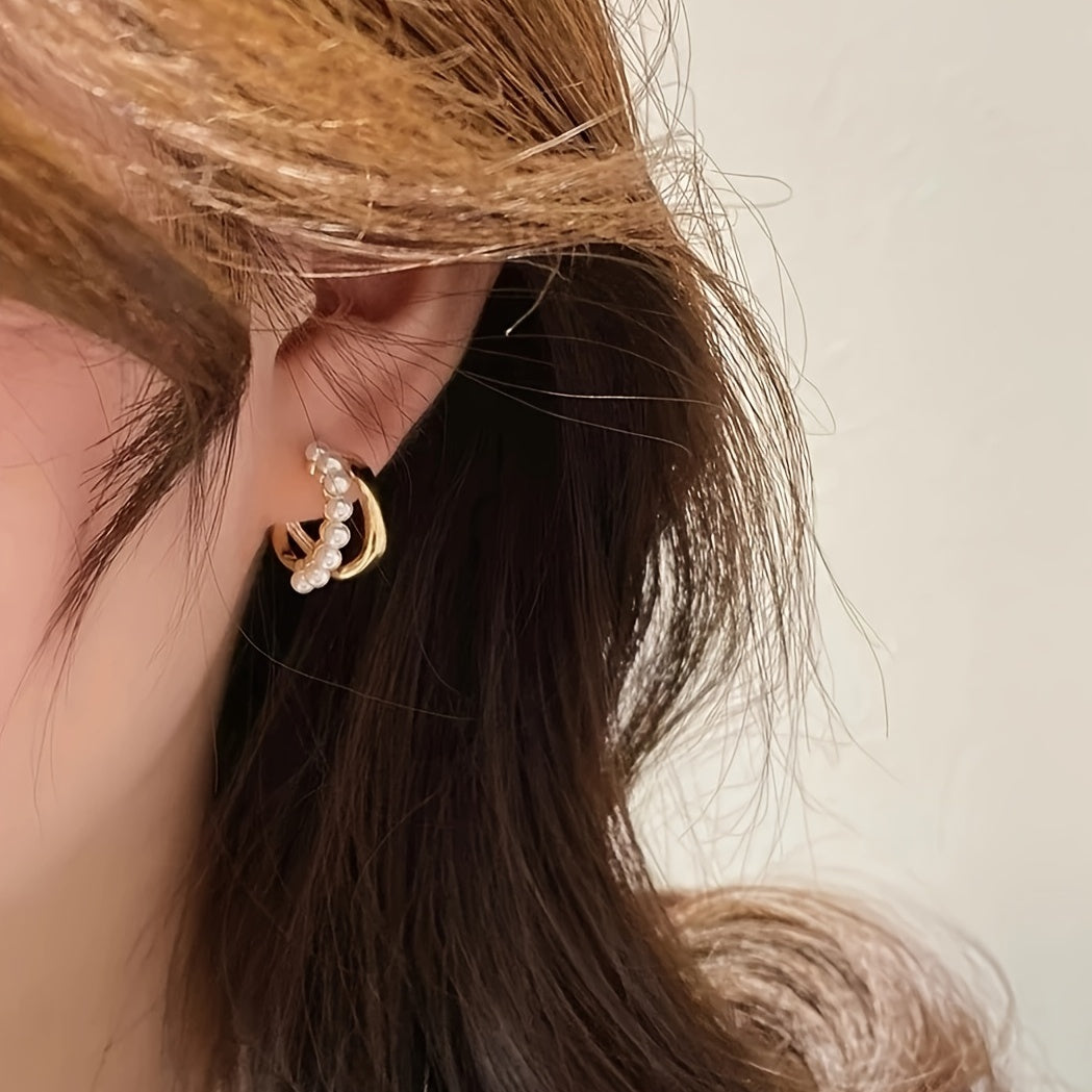 Double Layer Imitation Pearl Earrings with Golden