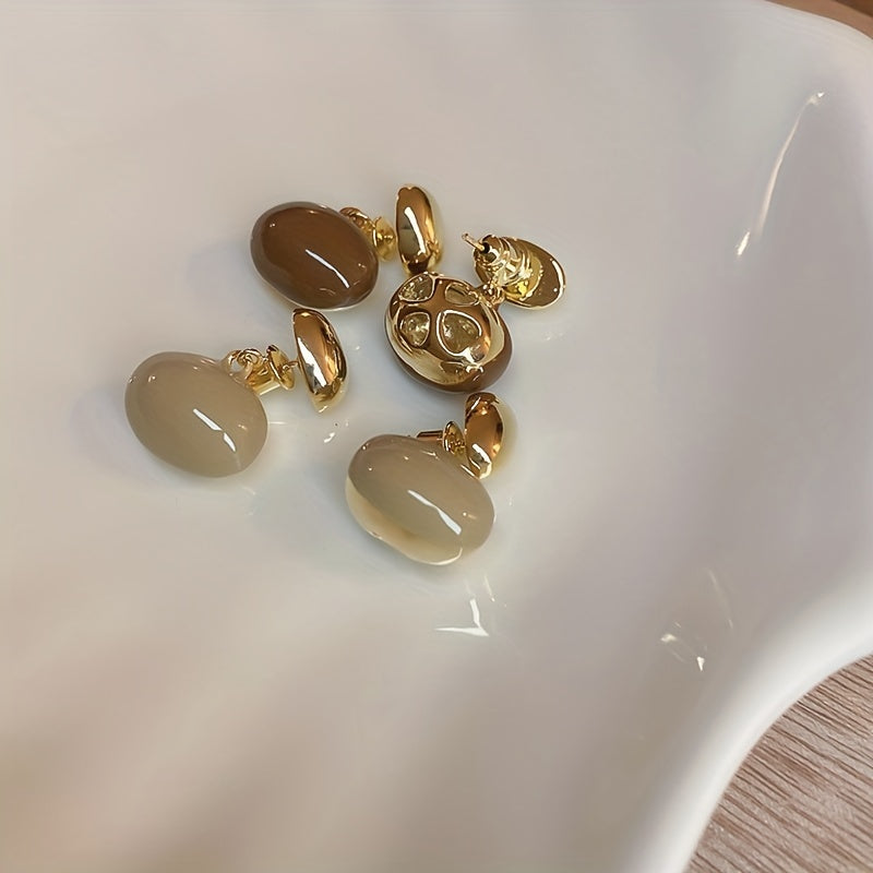 Oval Shape Enamel Dangle Earrings