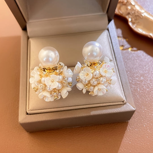 Flower Faux Pearl Ball Earrings