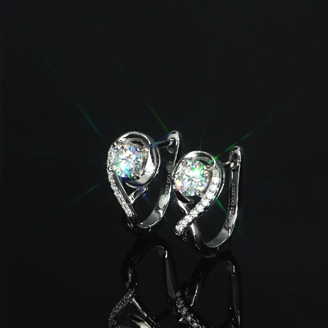 Elegant Moissanite Silver Rose Flower Hoop Earrings