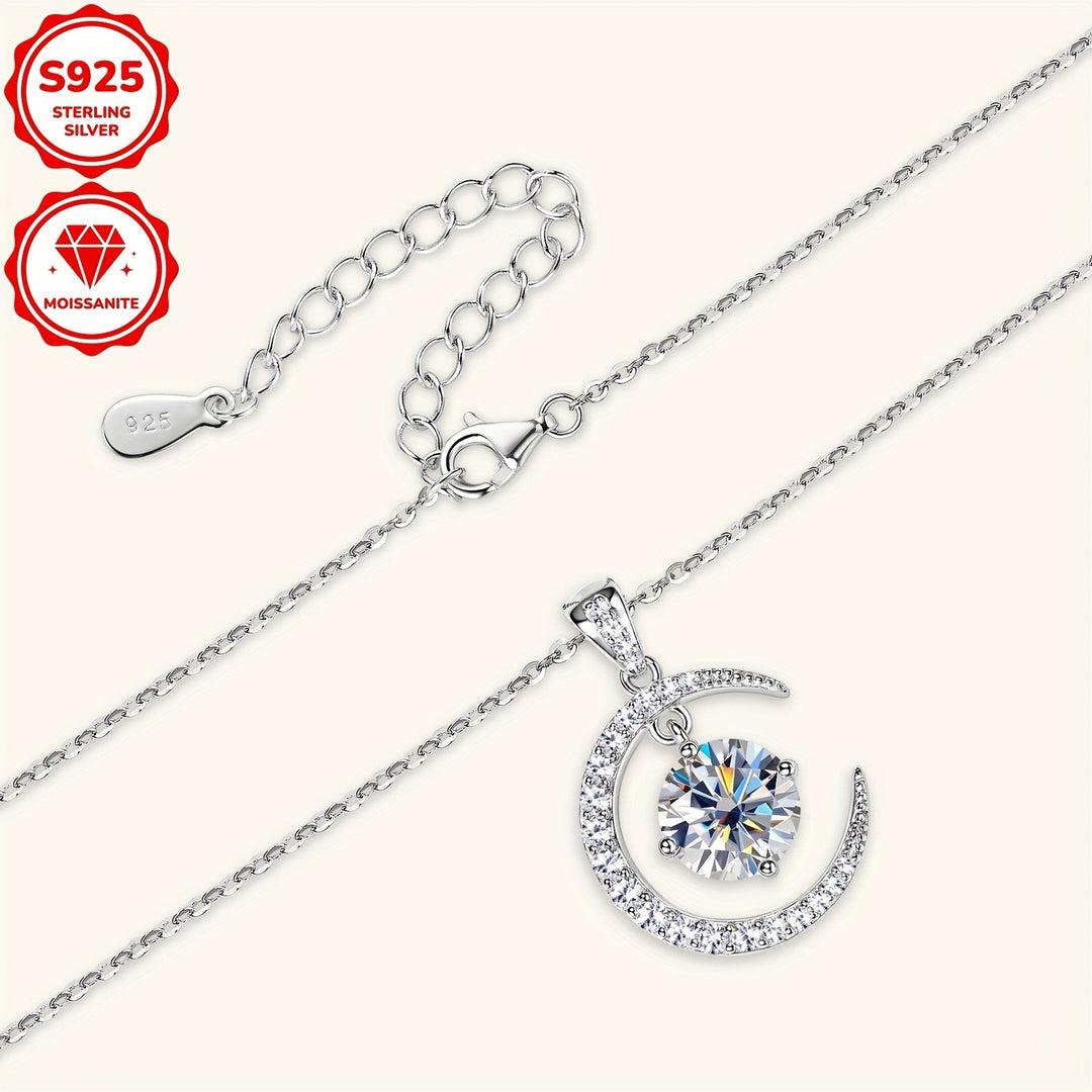 Round Moissanite Moon Sun Pendant Necklace