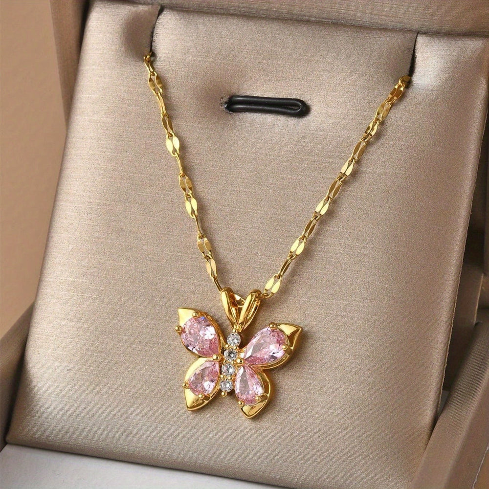 Pink Butterfly Pendant Necklace
