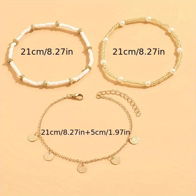 Coastal Charm 3-Piece Layered Anklet Set