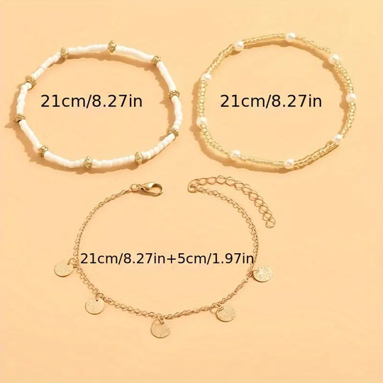 Coastal Charm 3-Piece Layered Anklet Set