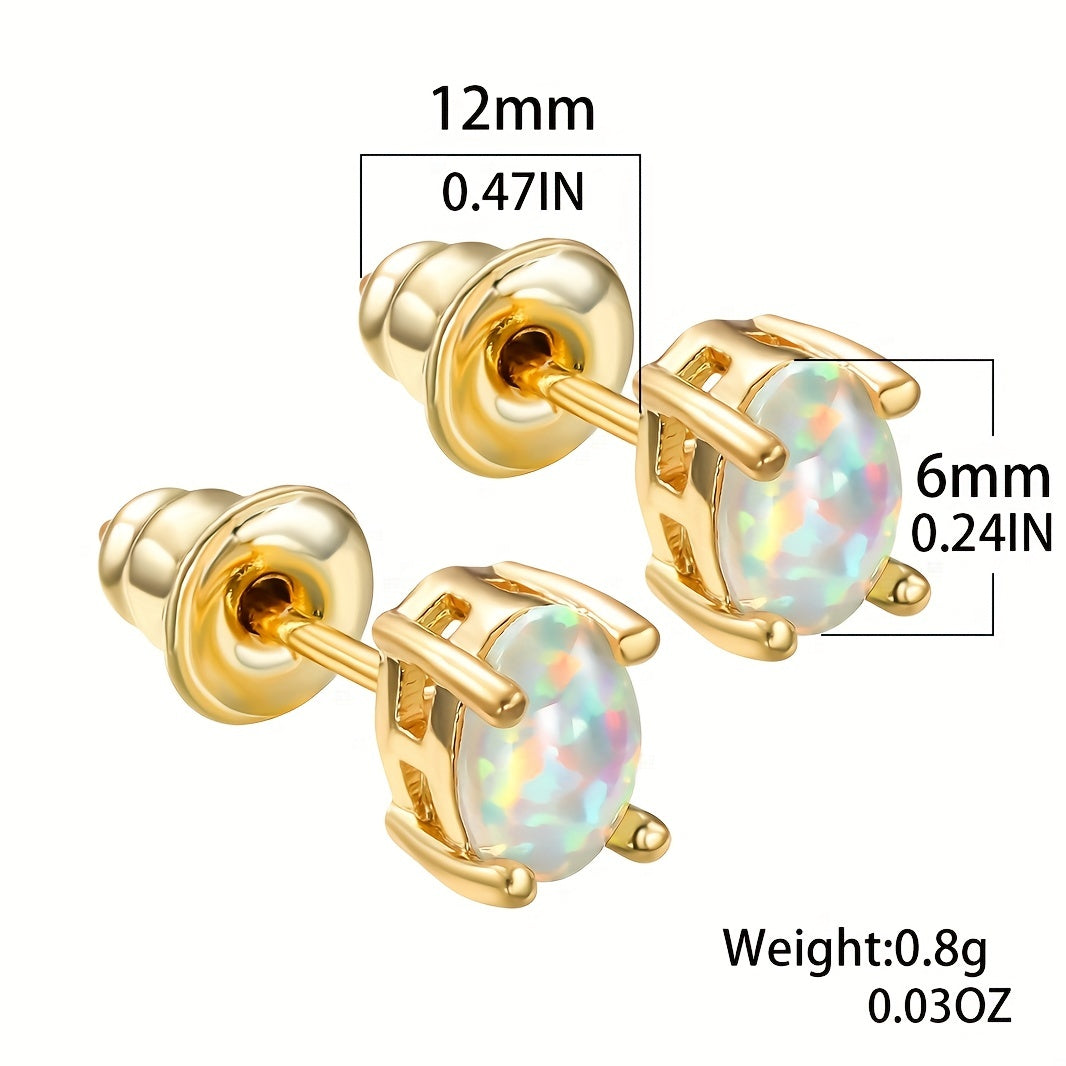 Trendy Oval Opal Stud Earrings