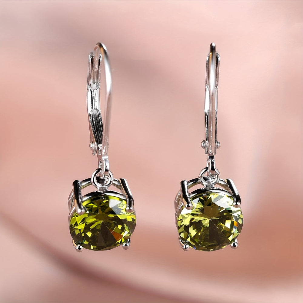 Silvery Round Colorful Zirconia Earrings