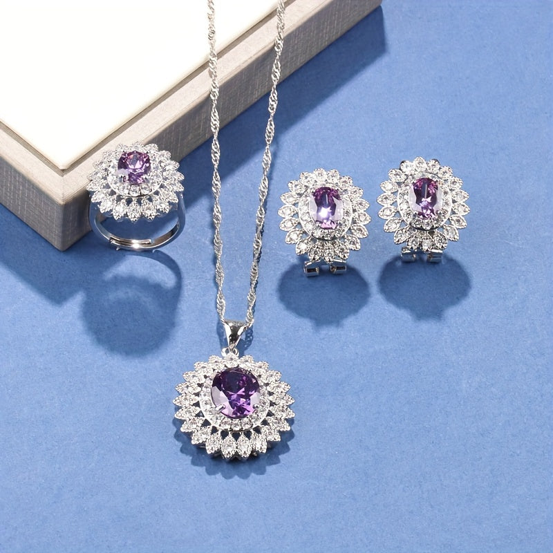 4-Piece Sunflower Zirconia Jewelry Set