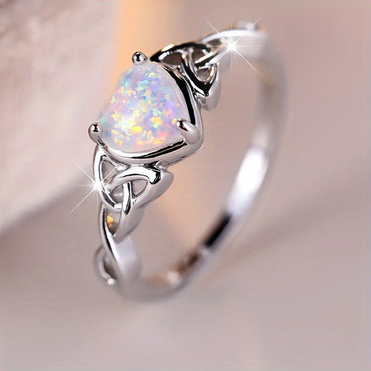 Coquette Style Opal Heart Promise Ring