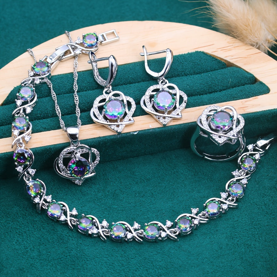 Heart-Shaped Synthetic Zirconia Jewelry Set