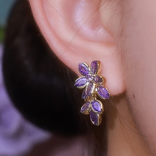 Elegant Golden Flower Rhinestone Earrings