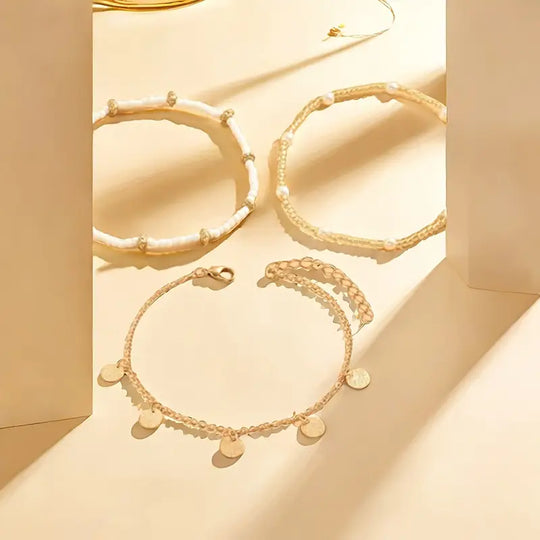 Coastal Charm 3-Piece Layered Anklet Set