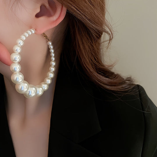 Faux Pearl Decor Hoop Earrings